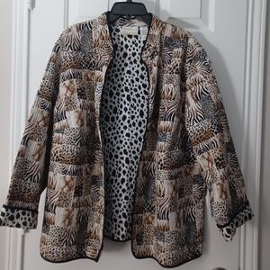 Alfred Dunner Quilted Jacket Coat Leopard Cheetah Print Sz 24W